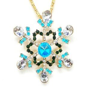 Blue SNOWFLAKE Winter Pendant Necklace